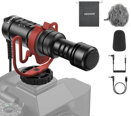 NEEWER Plug & Play Vlog Microphone, 20-20KHz Mini Supercardioid Mic with 3.5mm TRRS, Low Frequency Cut, Gain Control, Two OTG Compatible with iPhone 16 15 S25 Ultra Android Tablet Mac Camera, VM11