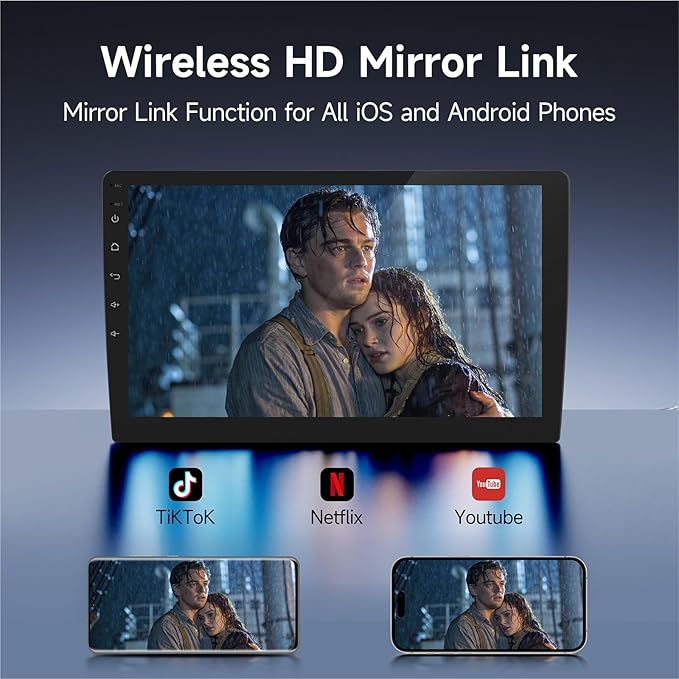 Haudio 9" Wireless Double Din Car Stereo with Bluetooth, Wireless CarPlay Radio and Android Auto, Backup Camera, GPS Navigation, Free APK Download and Deletion, FM, Voice Control, Mirror Link
