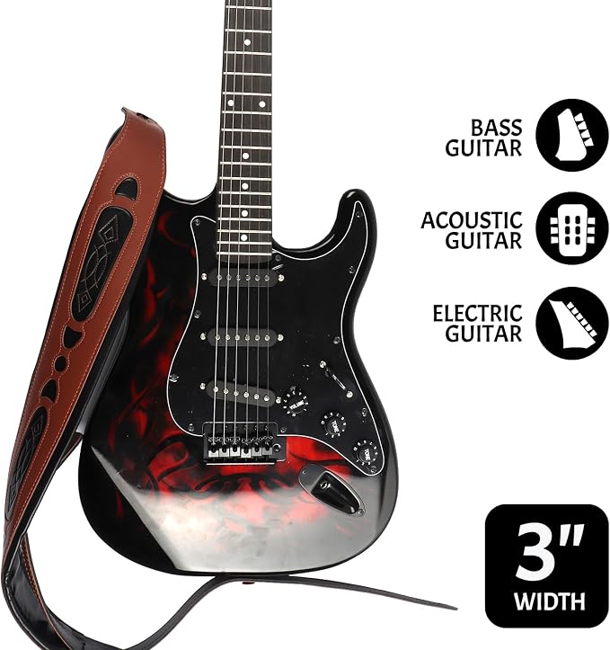 Handmade Retro Embossed Guitar Strap Super Soft Cowhide Leather Belt for Electric Acoustic Guitar Bass Guitarra Gig
