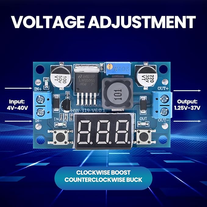 LM2596 Adjustable DC-DC Step-Down Buck Converter Module with LED Voltmeter Display, Voltage Regulator 4.0-40V Input to 1.25-37V Output Power Supply Module (Pack of 6)