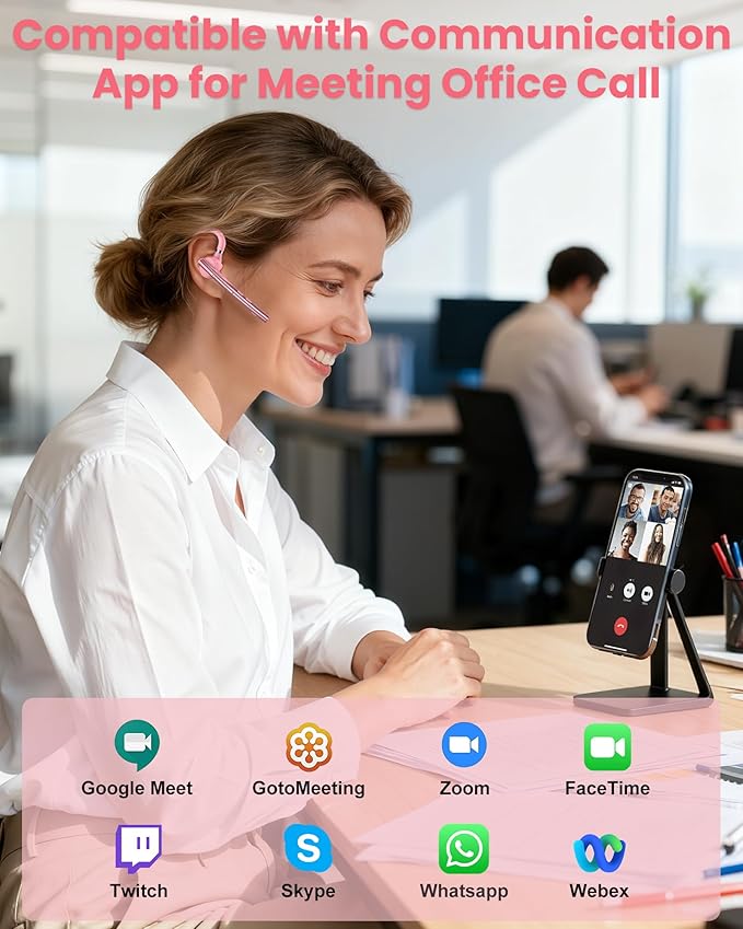 New Bee Bluetooth Headset V5.1 72H Talk Time Dual Mic with Mute Button for Business, Wireless Hand-Free Bluetooth Earpiece with 500mAh Charging Case for Cell Phone Calls Trucker Driver Laptop