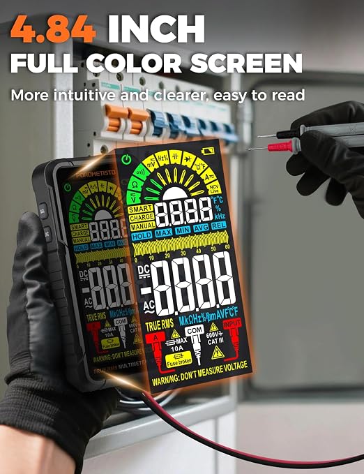 Digital Multimeter Tester 6000 Counts, Smart Multimeter Rechargeable, Auto-Ranging Voltmeter for Measuring Voltage and so on, Dual Fuse Overload Protection, Foldable Stand, Smart Input Jack Warning