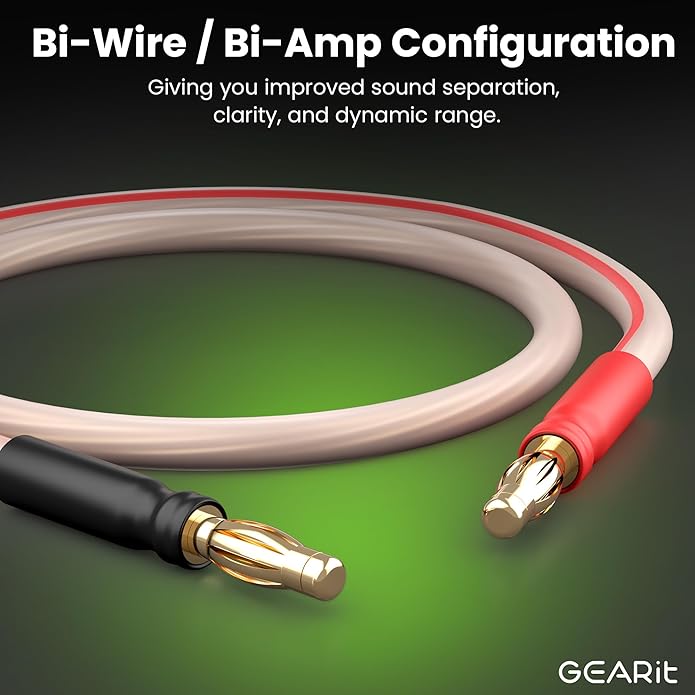 GearIT 14 AWG Speaker Cable with Banana Plugs 14Ga Banana Wire for Bi-Wire Bi-Amp HiFi Surround Sound