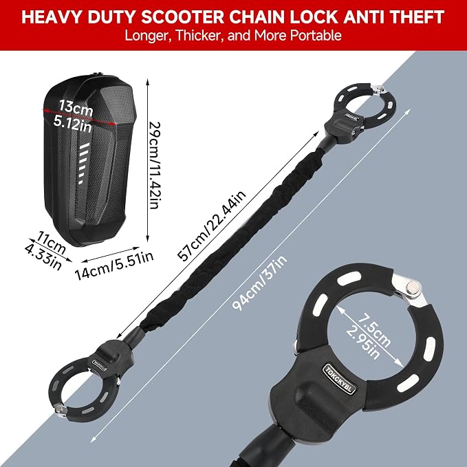 Heavy Duty Scooter Lock - 8mm Anti-Theft Chain Lock with 3 Keys, 94cm Weatherproof Security Lock for Electric Scooters, Bikes, Motorcycles