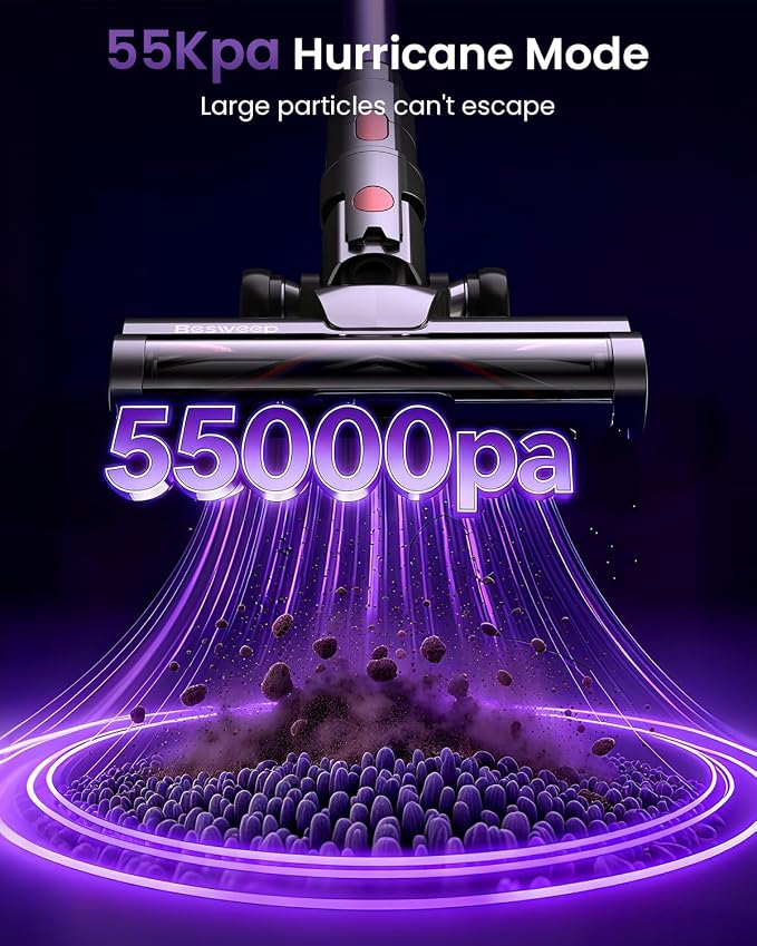 Cordless Vacuum Cleaner 55Kpa/650W/70Mins,1.8L Self Standing Stick Vacuum,Upgraded Vacuum Cordless with Hurricane Mode,Touch Screen,Anti-Tangle Wireless Vacuum,Vacuum Cleaners for Home/Pet Hair/Carpet
