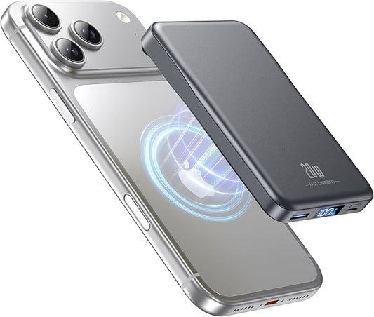 Aobbow Magnetic Portable Charger, 10000mAh for Magsafe Battery Pack, 20W Fast Charging Power Bank, Travel Essential of Wireless Charger Compatible with iPhone 17/16/15/14/13 Pro/Max/Air/Plus-SpaceGray