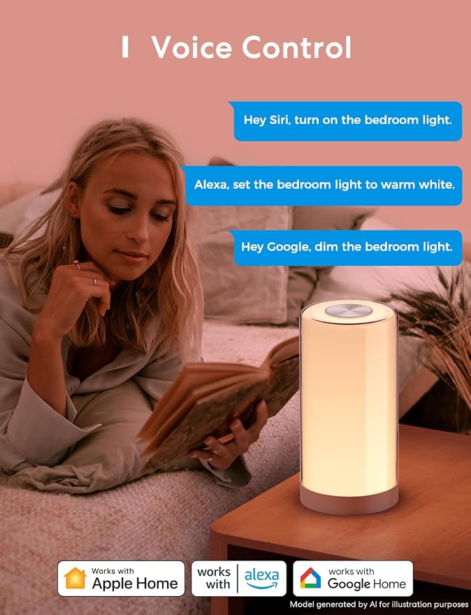 meross Smart Table Lamp, Bedside Lamp, Compatible with Apple HomeKit, Siri, Amazon Alexa and SmartThings, Tunable White and Multi-Color, Touch Control, Voice and App Control