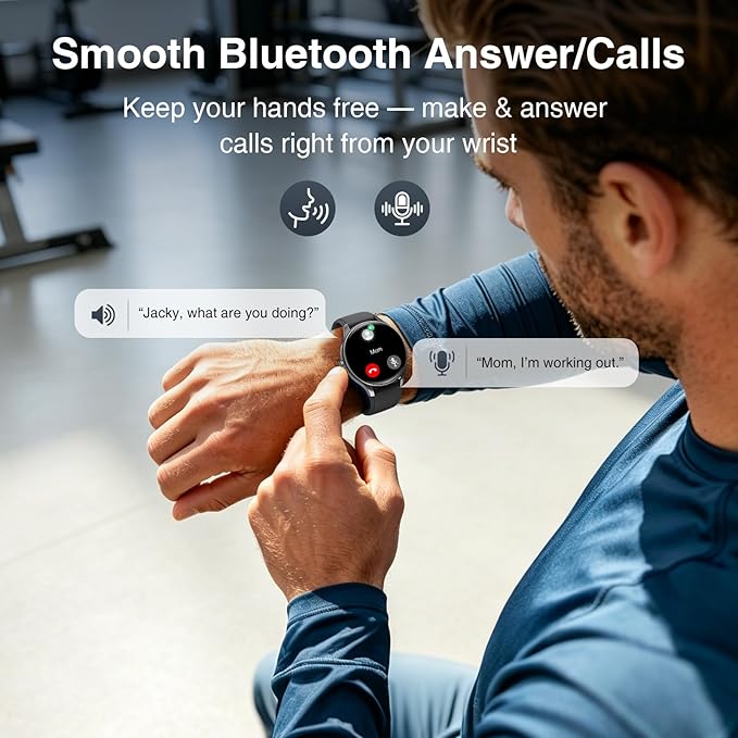 Smart Watch for Men Android iPhone [2 Bands], 1.27'' HD Fitness Watch with Bluetooth Call & Answer, IP68 Waterproof, Heart Rate/SpO2/Sleep Monitor, Built-in AI Voice, 105+ Sports Modes (Jet Black)