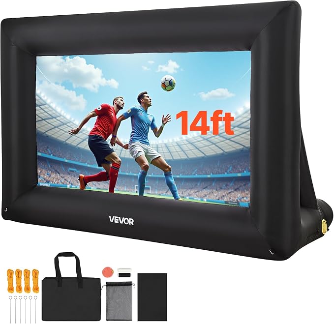 VEVOR 14FT Inflatable Projector Screen, Inflatable Movie Screen Outdoor with 120W Air Blower Projector Screen Oxford Fabric Material Blow Up Screen for Outdoor Backyard, Home Theater, Theme Party