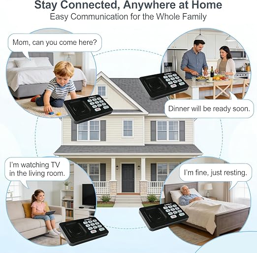 Intercoms Wireless for Home, Office, Elderly Care, Two-Way Wireless Intercom System, Clear Sound Intercom with 1400 Feet Range, Easy to Use, 8 Volume Adjustment, Auto-Answer, Silent Mode(4 pack,black)
