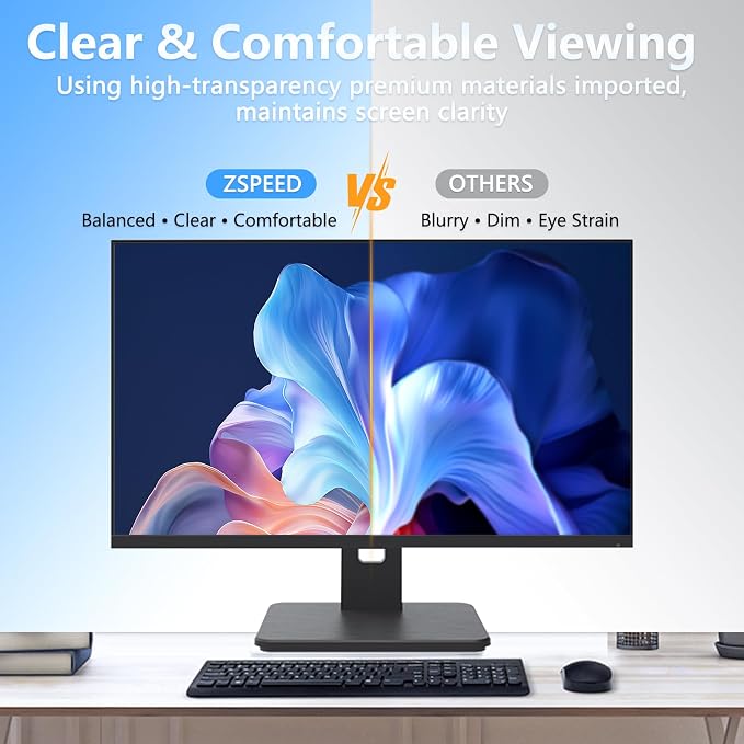 24 Inch Privacy Screen for Computer Monitor Hanging Removable Privacy Filter for 16:9 Aspect Ratio, Anti-Glare Anti-Spy Blue Light Shield, No Adhesive Easy Install 24in Computer Screen Privacy Shield (1 Pack)