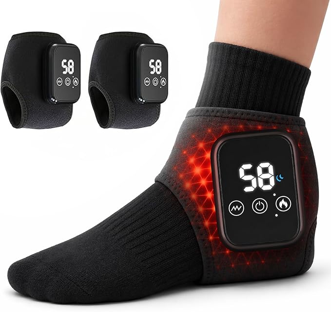 3-in-1 Heated Foot & Ankle Massager, Relieves Foot Pain, Heel Pain, Arch Strain & Ankle Fatigue, Cordless Portable Wrap for Fast Comfort at Home, Office & Travel (1)