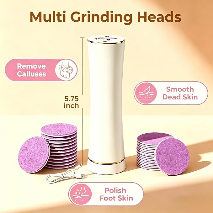 Electric Callus Remover for Feet, Rechargeable Foot File Dry Skin | 2000mAh Battery, IPX7 Waterproof foot shaver, 20 Diamond Rollers, Heel Scraper for Cracked Heels Home Pedicure