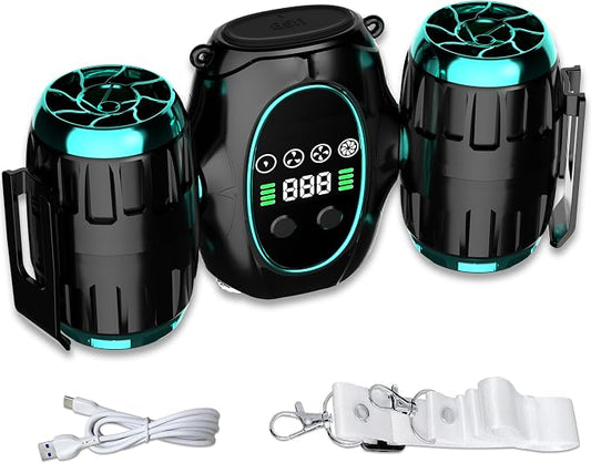 Portable Waist Fan, Shirt Fan with Light, 2025 Upgrade Cool Clip Rechargeable,8000mAh Power Bank,4 Speeds 12000RPM Strong Airflow for Camping Travel Fishing Hiking Cycling (Green Black)