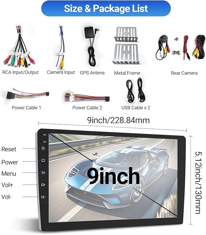 Haudio 9“ Double Din Car Stereo with Wireless Apple Carplay & Android Auto, Touchscreen Radio with Backup Camera, BT 5.4, WiFi 5, GPS, Mirror Link, FM/AM Radio, 4+64GB