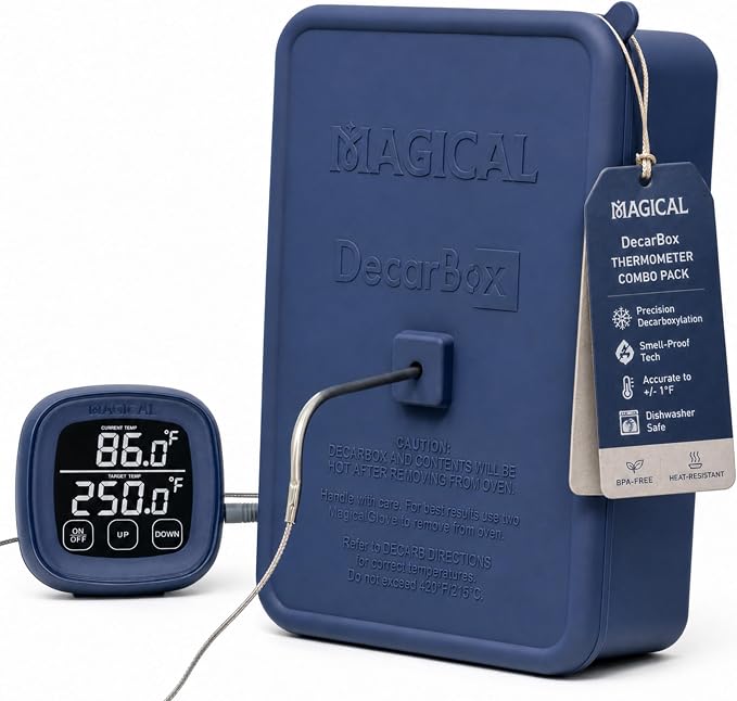 Magical Butter DecarBox Thermometer Combo Pack – Food-Grade Silicone Oven-Safe, Smell-Proof, Heat-Resistant Container for Baking, Infusing, Flavor Locking & Precise Cooking