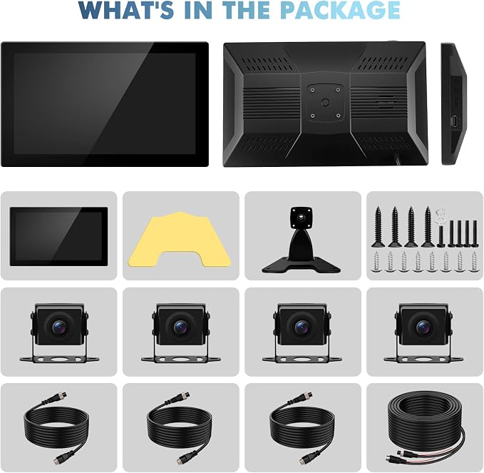 4 Channel Backup Camera Dash Cam 10.1" 1080p IP69 Waterproof DVR Recording Playback rv Camera System Music Video Player for Trucks Semis RVs Trailers Vans SUVs Carsn