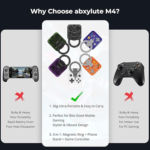 abxylute M4 Snap-On Mobile Gaming Controller for Android & iPhone, Switch 1&2, Portable Bluetooth Mini Controller, Pocket-Sized Retro Emulator Gamepad w/Stand, Dual Joystick Turbo Pro Gaming, Magnetic (Purple)