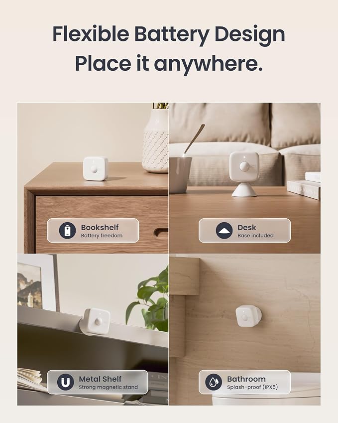 SwitchBot Smart mmWave Radar Motion Sensor, Bluetooth Presence Sensor with Dynamic Detection & Zone Positioning, Compatible with Alexa, HomeKit & Apple Home (Presence Sensor*1)