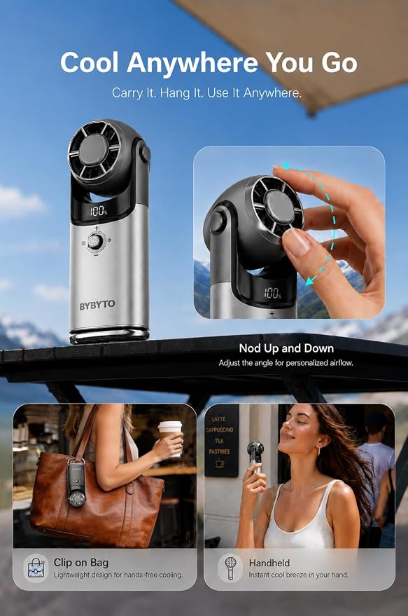 Pocket Handheld Fan with Cooling Plate, Mini Rechargeable Personal Fan with 100 Speeds, Powerful Portable Fan with Digital Display, Metal Body, 180° Adjustable Head for Travel Office Outdoor