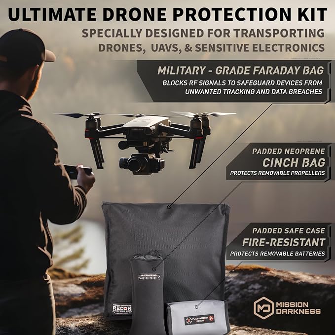 Mission Darkness Recon Faraday Drone Shield // Military-Grade RF Shielding for Drones UAVs Electronics Mobile Devices // Digital Forensics Signal Isolation Anti-tracking Travel Protection Bag