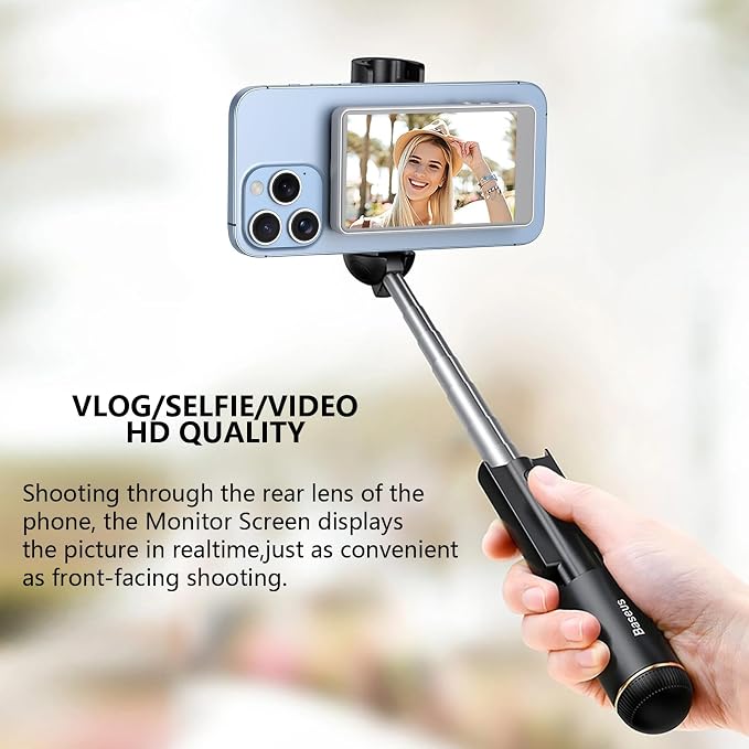 Vlog Selfie Monitor Screen for Phone, Rear Camera for Selfie Vlog Live Stream, Magnetic Mount Wireless Connection Compatible with iPhone (NOT Support 17)