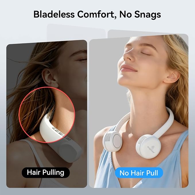 Neck Fan DUO, Lightweight Hair - Safe Bladeless Design, Dual Motors 360° Cooling, Foldable, 3 Speeds USB Rechargeable, Blue