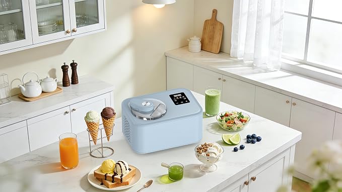 Magnavox Home, 1.2 Qt Electric Ice Cream Maker with Compressor, Touchscreen Ice Cream Machine, Built-In Compressor, Automatic Sorbet, FroYo, Italian Ice Maker, No Pre-Freeze