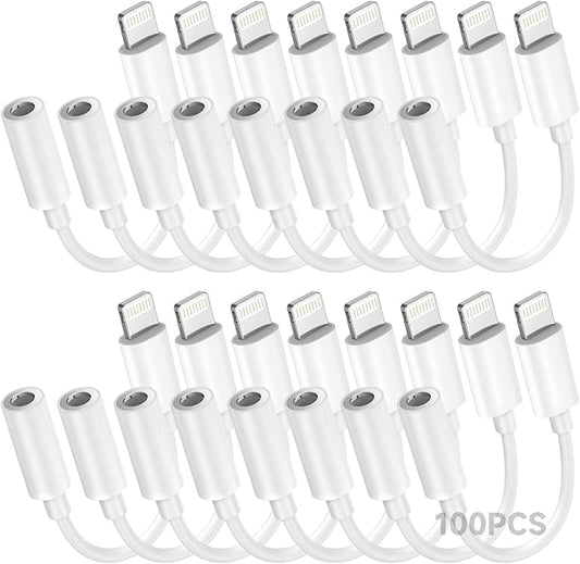 Apple MFi Certified 100 Pack Lightning to 3.5 mm Headphone Jack Adapter for iPhone, iPhone Aux Adapter Converter Dongle Audio Cable Compatible with iPhone 14 13 12 11 X XS 8 7 White
