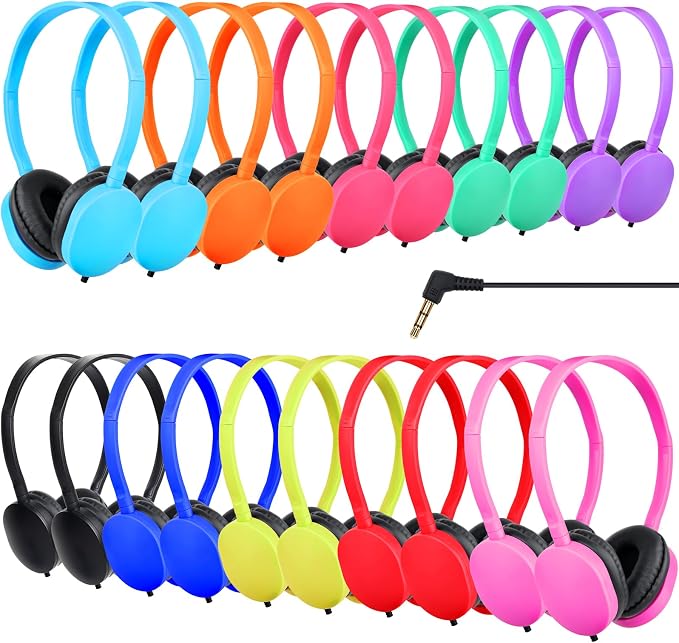 Bulk Classroom Headphones 50 Pack for Students and Kids, Comfortable Wired On-Ear Headphones for School,Libraries,Computer Labs, 3.5mm Plug Multi-Color