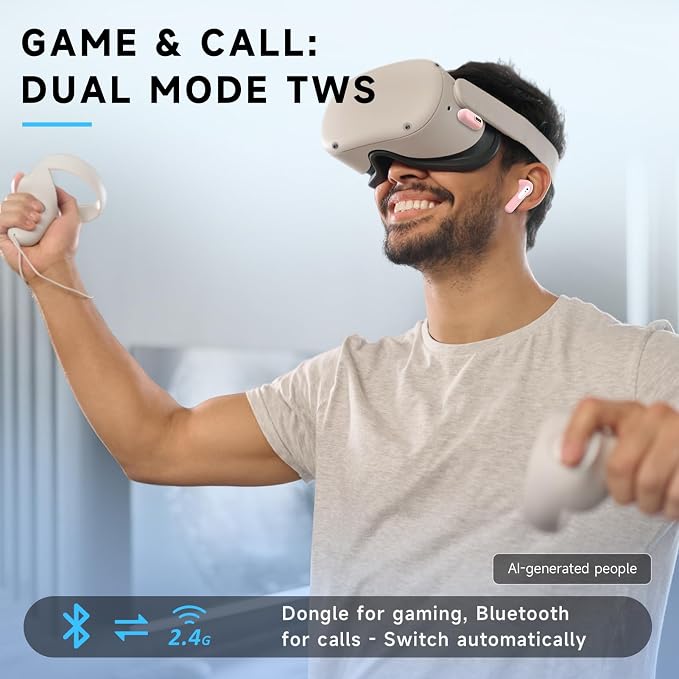 RYR Wireless Gaming Earbuds, 20ms Low Latency, Gaming Earbuds with Noise Cancelling Mic, 2.4Ghz & Bluetooth, LED Display, 36H Playtime for Meta Quest 3/2, PS5, PS4, VR, Switch, Steam Deck, PC, Phone