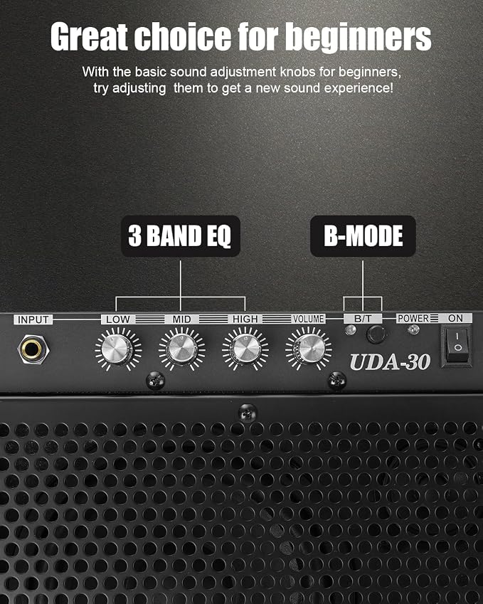 Electric Drum Amplifier 30W Wireless Drum Speaker with 3-Band EQ, Portable E Drum Amp for Electronic Drum Set, Guitar & Keyboard, Compact Practice Amp for Home Studio (Matte-Black)