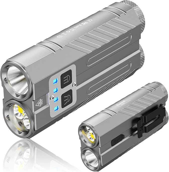 Banral 1Pack Flat Tactical Flashlight Rechargeable, 3100 High Lumens Powerful Small Flashlights, Compact Spot/Flood Pocket Flashlight for Car, Emergency, Home, Camping, Grey
