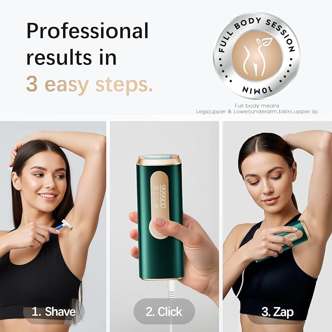 IPL Laser Hair Removal Device for Women & Men - Safe At-Home 45°F Ice-Cooling Contact for Painless & Long-Lasting Results, 86% Less Hair In 3 Weeks for Full Body & Face, Green