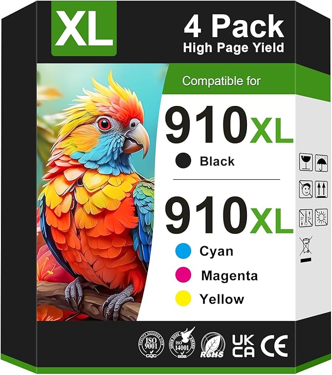910XL Ink Cartridges for HP Printers Replacement for HP 910XL Ink Cartridges Combo Pack for HP 910 Ink Work with OfficeJet Pro 8010e 8015e 8025e 8020e 8028e 8035e 8015 8020 Printer(4 Pack)