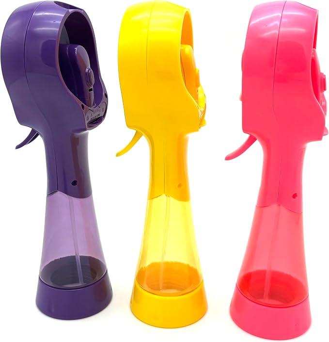 BJPEY Water Misting Fan Handheld Battery Powered Portable Personal Cooling Fans for Travel, Beach, Camping (Yellow+Purple+Pink)