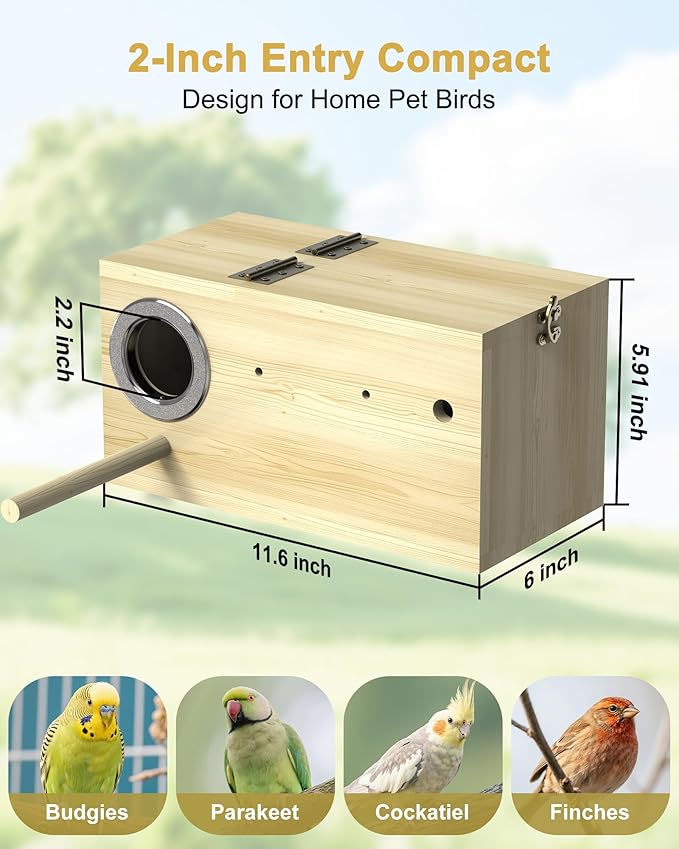 Parakeet Nesting Box,Bird House with Camera,Natural Bird Nest Box with 1080P Wi-Fi Camera, Visual Breeding Record for Pet Bird Budgies, Parrots, Finches, Canaries