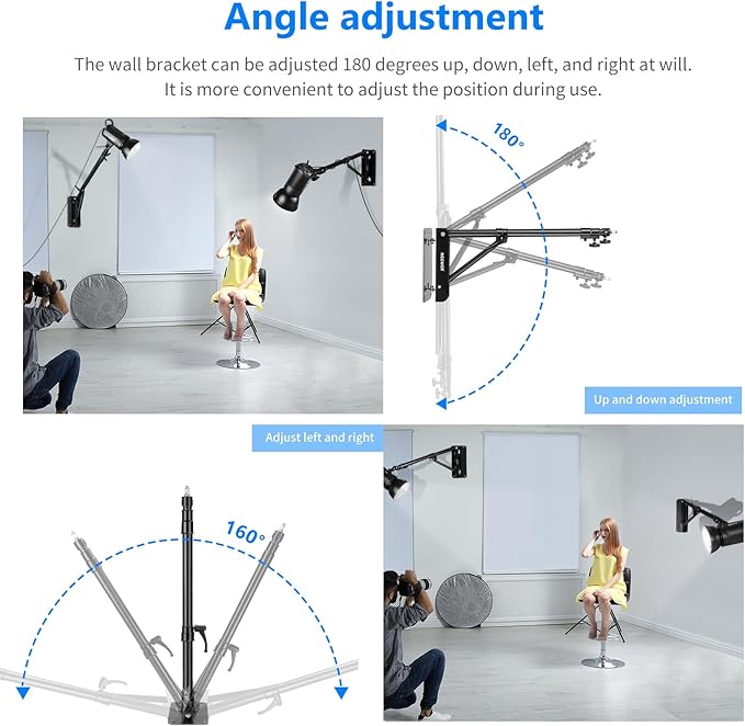 Neewer Wall Mounting Boom Arm with Triangle Base for Photography Studio Video Strobe Light Monolight Softbox Umbrella Reflector, 180 Degree Rotation, Max Length 66.5 inches/169centimeters (Black)