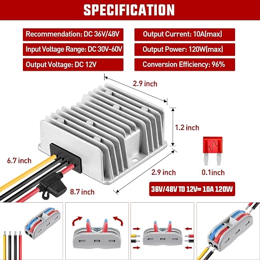 Nilight 48V 36V to 12V Voltage Converter 120W 10A Regulator Step Down to 12VDC Waterproof DC Convert Reducer Power Supply Transformer Module for Golf Cart Scooters