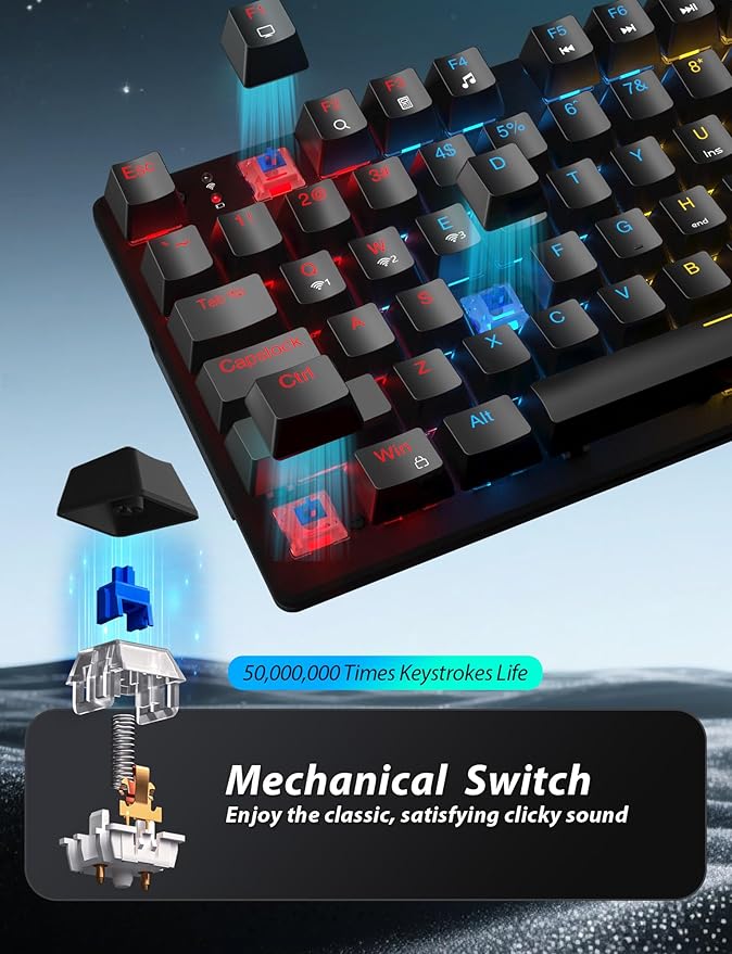 Wireless Mechanical Keyboard and Mouse Combo, 98-Key Gaming Keyboard with RGB Backlit, Tri-Mode BT5.0/2.4G/USB-C, 4000mAh Battery, 3200 DPI Gaming Mouse with Mouse Pad for PC, Laptop, Tablet