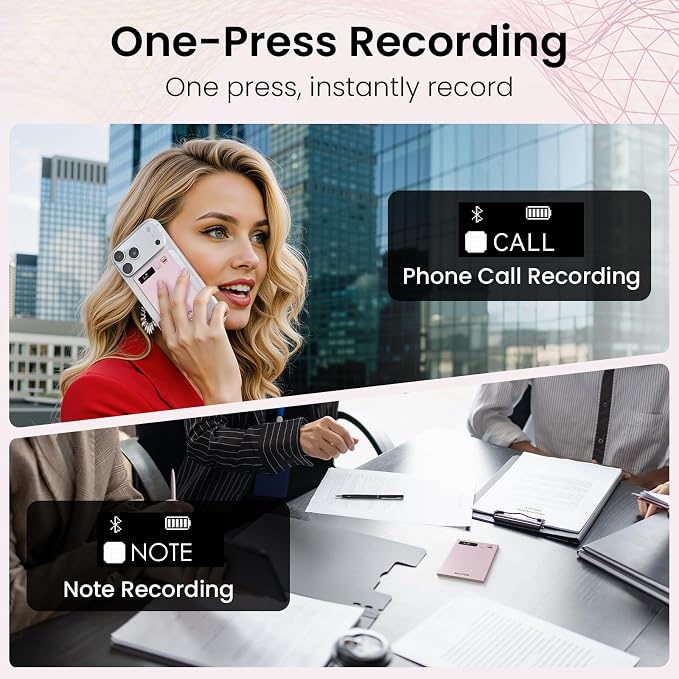 AI Voice Recorder, NEWYES Ailog Smart Digital Audio Recorder Meeting Card, Transcribe & Summarize, Translation, 64GB for Meetings, Conference, Business, Calls, HR Women Secretary(Rose Gold)