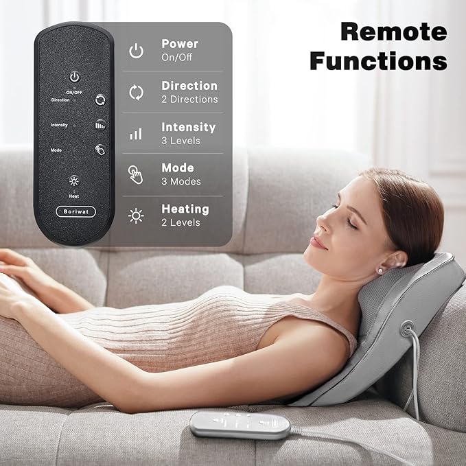 Boriwat Neck and Shoulder Massager with Heat, Shiatsu Massage Pillow with 3D Deep Tissue Kneading for Back Legs Foot Body Pain Relief,at Home Office Car, for Mom & Dad