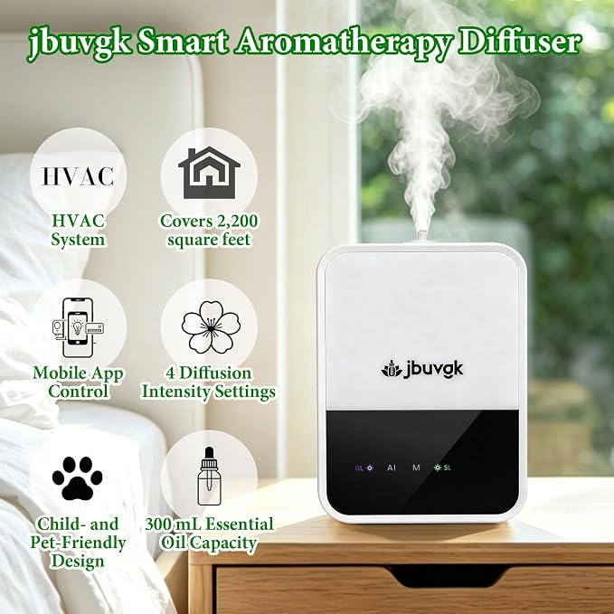 Smart Waterless Essential Oil Diffuser- HVAC System,2200 Sq.Ft Whole House & Aromatherapy Diffuser,App Control,400mL Hotel Collection Diffuser,Customisable Operating Modes for Office Home Large Room
