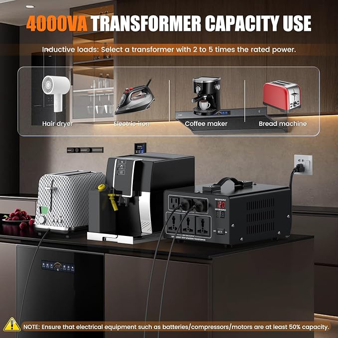 1500W Voltage Converter Transformer Step Up 110V/120V to220V/240V or Step Down 220V to 110V AC Power Converte, Circuit Breaker Protection, 2 US sockets, 2 Universal sockets, LCD Display
