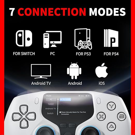 NBCP V6 Wireless PC Controller with Interactive Screen,Gyroscope Calibration & Joystick Drift Repair Function,for PC Windows 7,8,10,11/Android/iOS,Hall Effect Joystick & Trigger,Programmable,Turbo Function,5-Level Vibration Feedback,1000Hz Polling Rate...