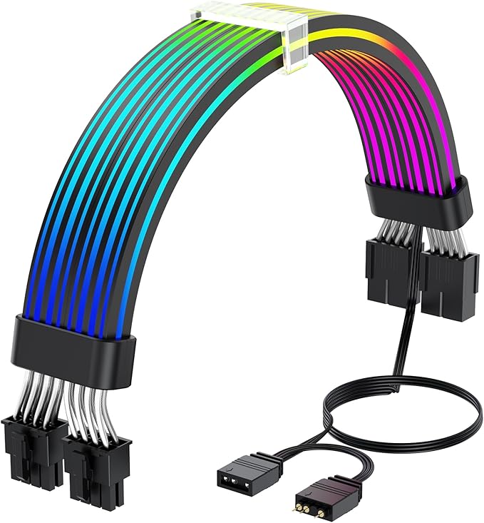 Sirlyr RGB PC Cables,Strimmer 2 * 8 pin PSU Extension Cable,5V 3Pin Sync ARGB,for Graphic Card Power Supply,Computer Case Decoration Black Style
