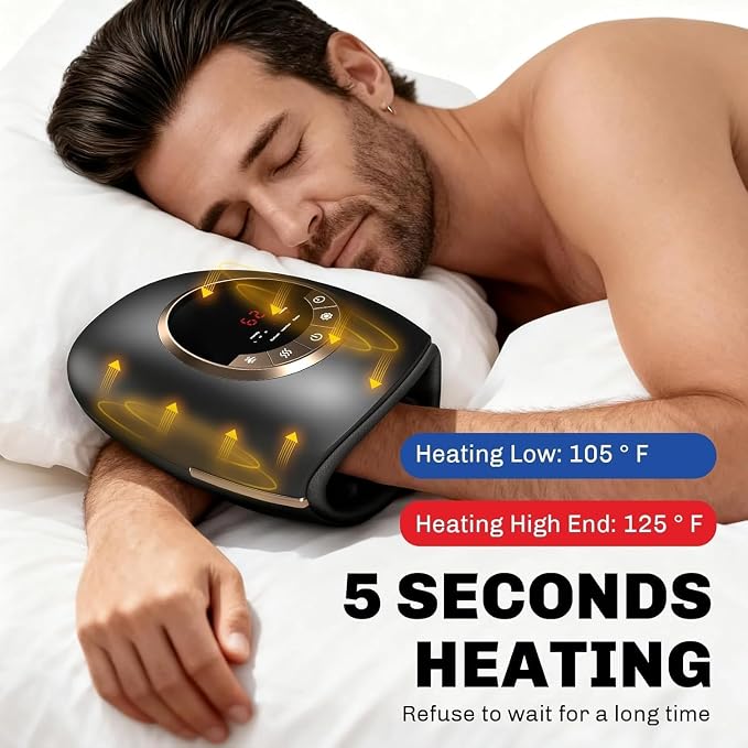 Hand Massager with Heat and Compression, 3 Strength Levels & Modes, 10/15/20 Min Timer,Large Size Fits Hands & Forearms Carpal for Arthritis, Pain Relief, Carpal Tunnel(Black, General)