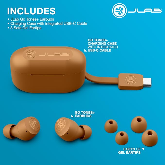 JLab, Go Air Pop+ Tones, True Wireless Earbuds, Bluetooth Earbuds with Microphone, Dual Connect, EQ3 Sound, 7572 W