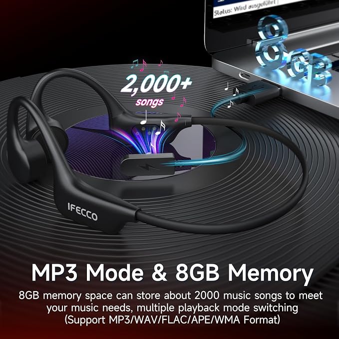 IFECCO Waterproof Headphones for Swimming - Bone Conduction Headphones Swimming Bluetooth 6.0,IP68 Waterproof Earbuds Underwater,Open Ear Earbuds with 8G MP3 for Swim Cycling Running