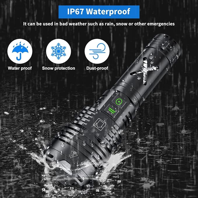 Rechargeable Led Flashlights 100,000 High Lumens,Super Bright Flashlight True,Powerful Tactical Flashlight Up to 24H Long Battery Life Zoomable 6 Light Modes IP67 Water Resistant for Home Camping
